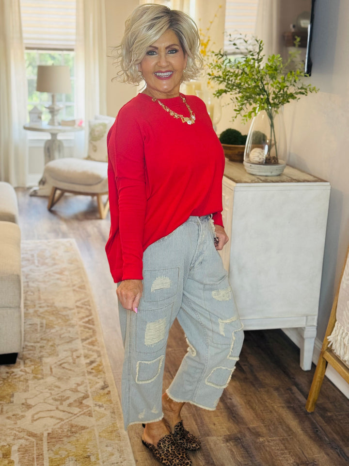 Long Sleeve Sweater w/Exposed Seams - 2 Color Options