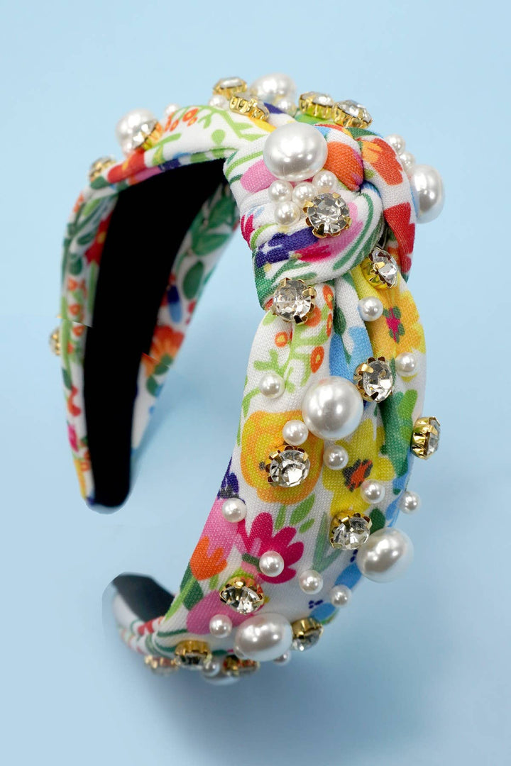 Floral Toile Pattern Pearl Hair Band Headband
