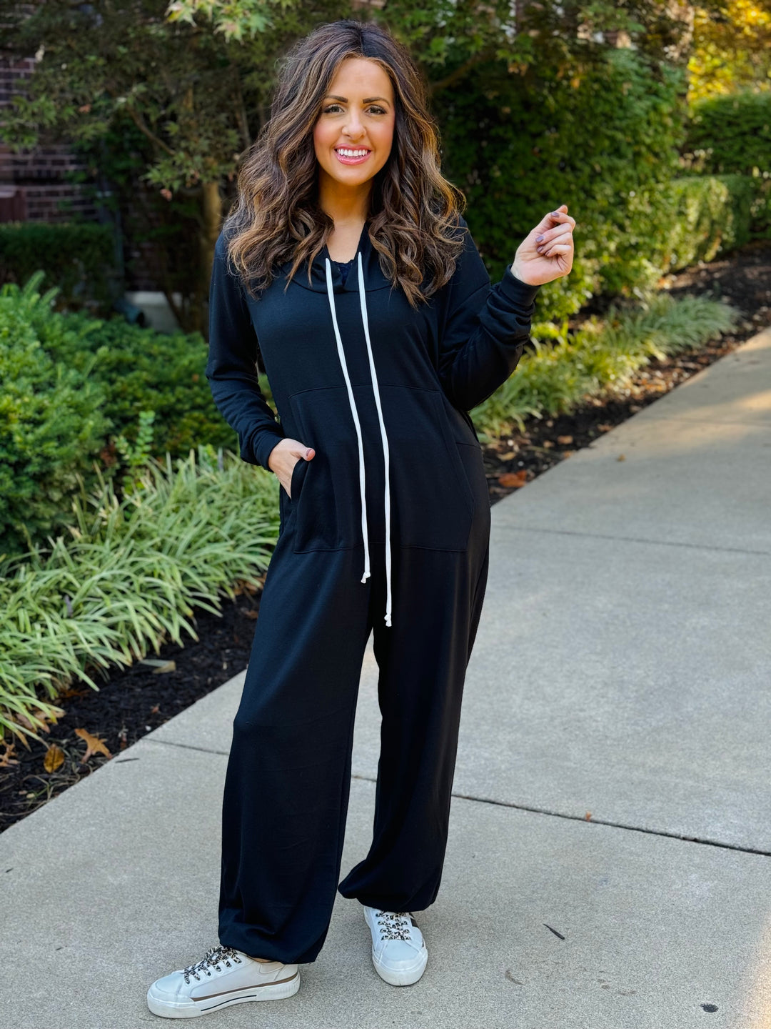 Black Hooded Jumpsuit - Available Small Through Extended Sizes