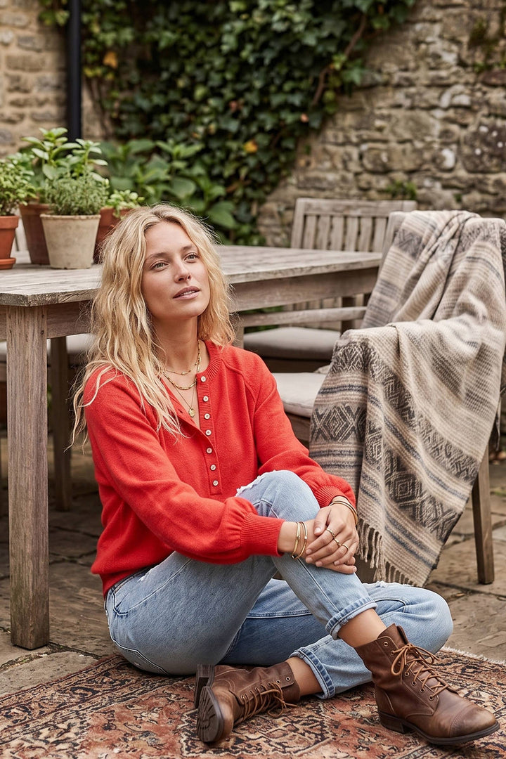 Henley Balloon Sleeve Sweater Top