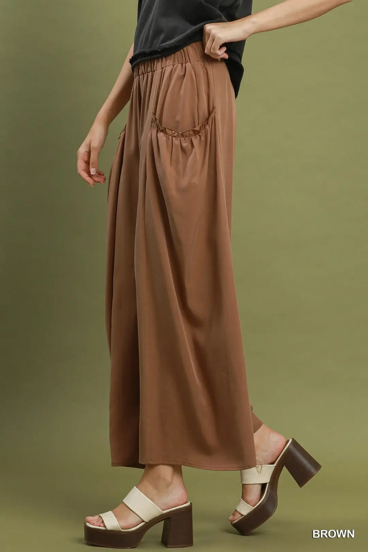 Flowy Wide Leg Pocket Pants-Brown