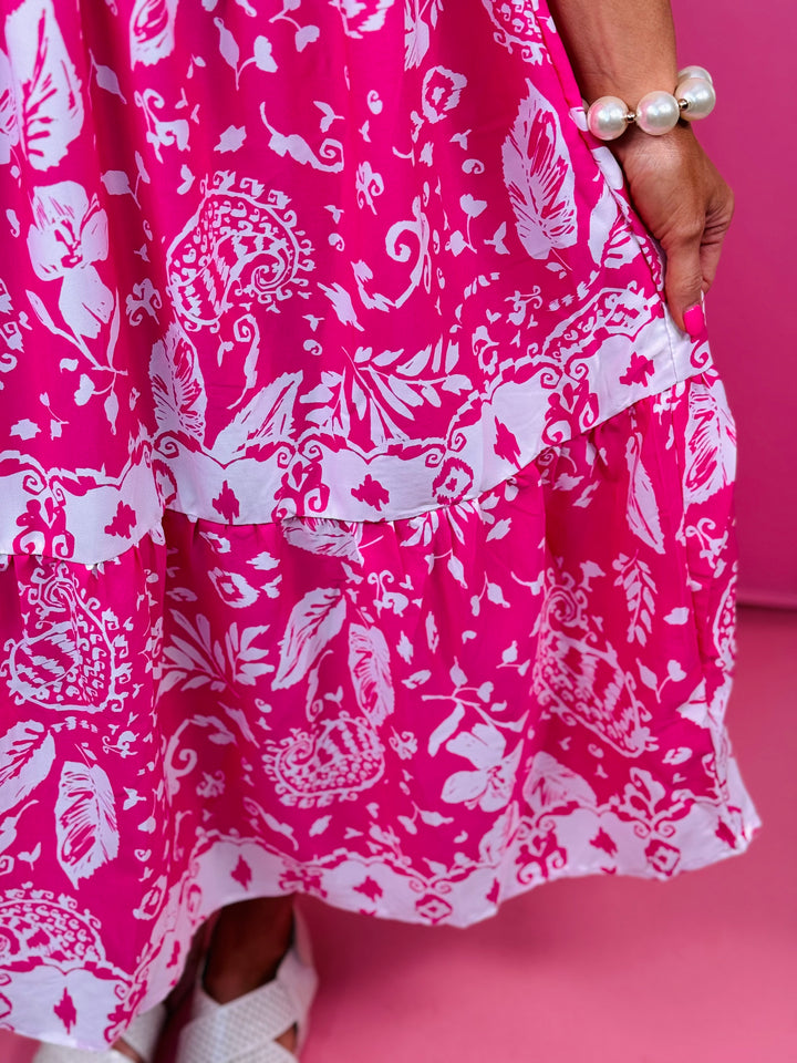 Pink Floral Midi Dress