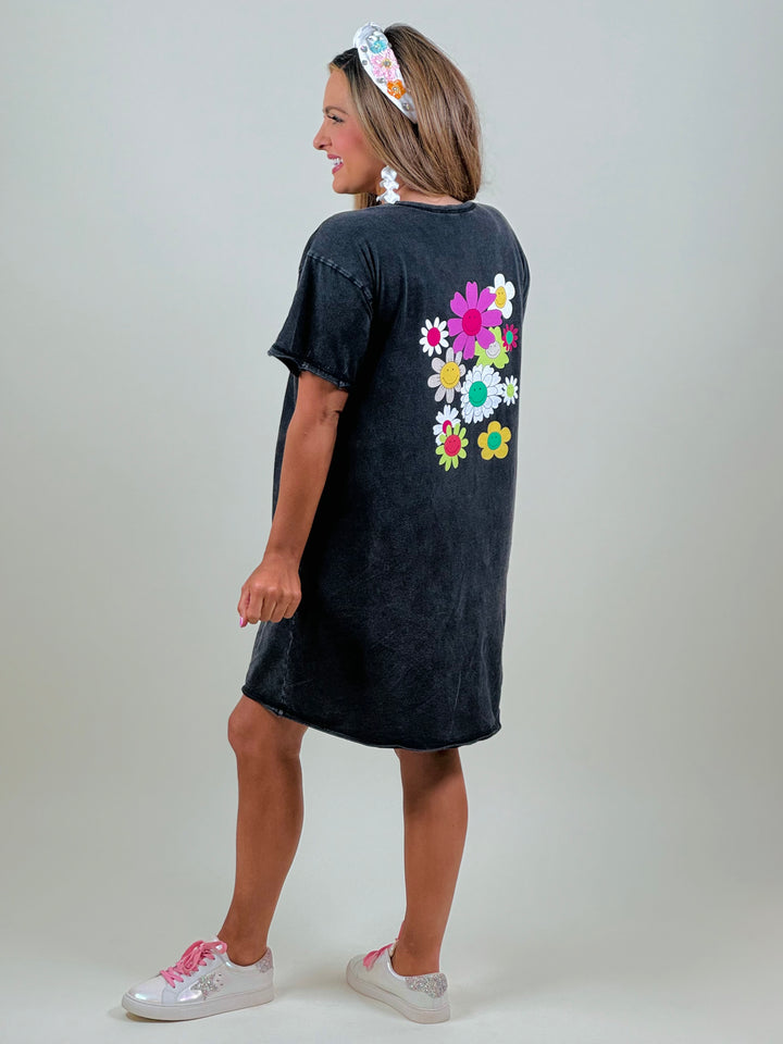 RESTOCKED: Black Floral Print Washed Tunic Dress - Final Sale