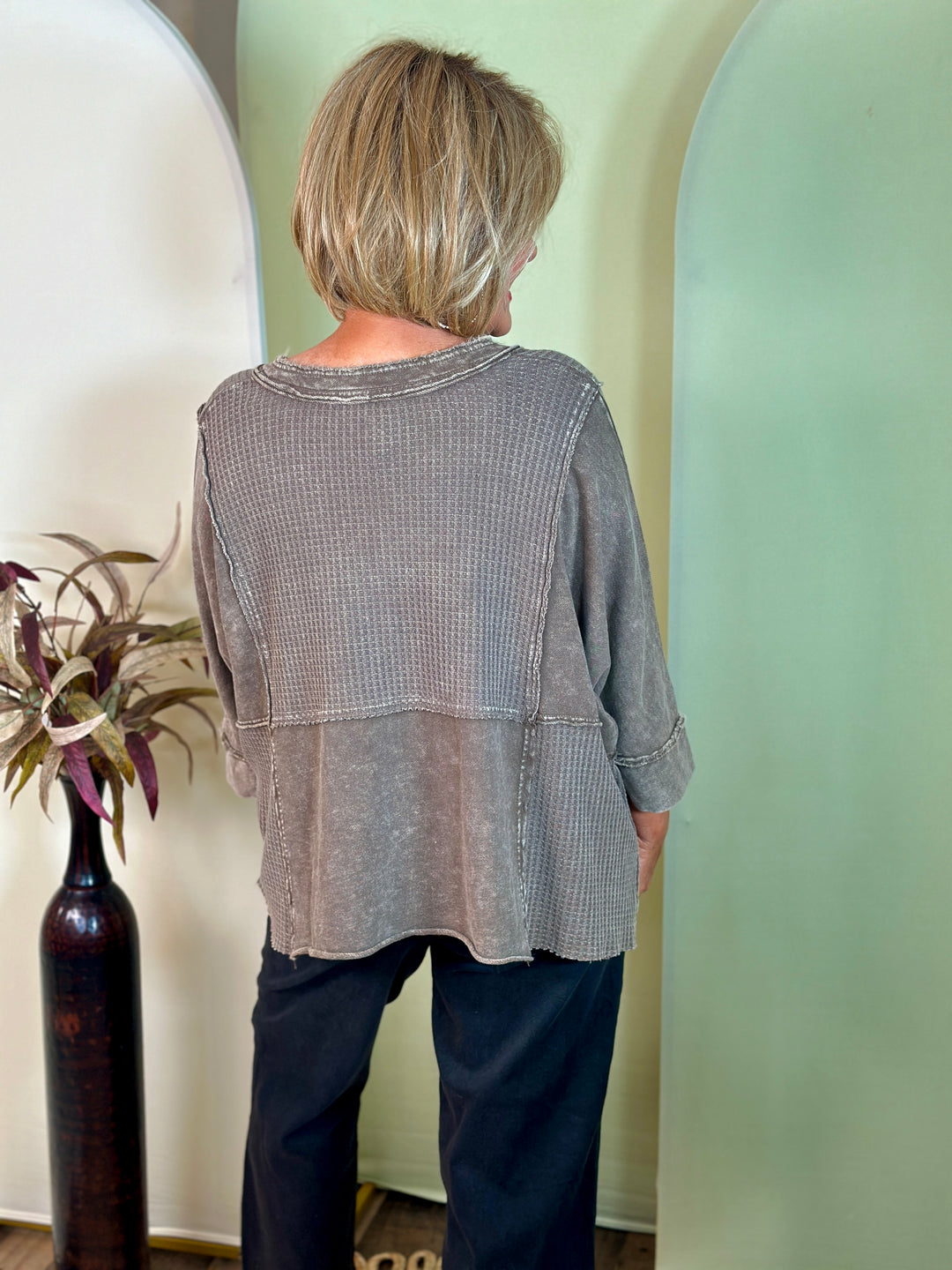 Mineral Washed V-Neck Knit Top - 2 Color Options - Small Through Extended Sizes