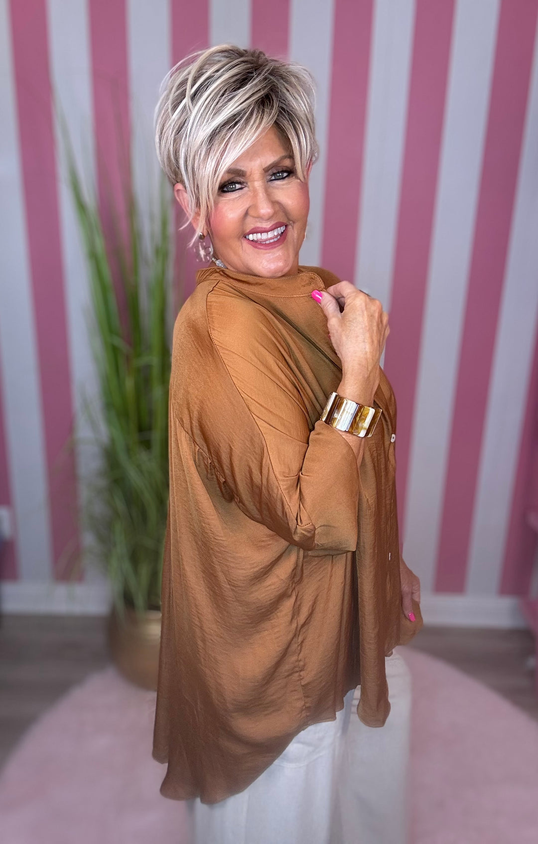 Washed Satin Button Down Loose Top-3  Color Options