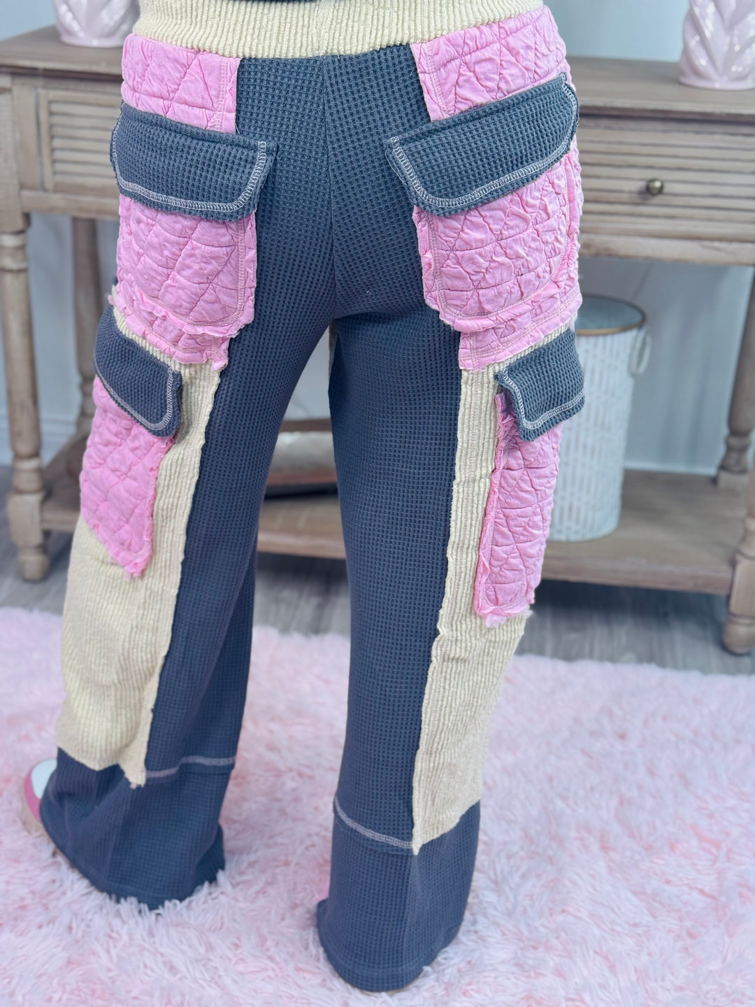 Candy Pink & Grey Relax Quilted Pants