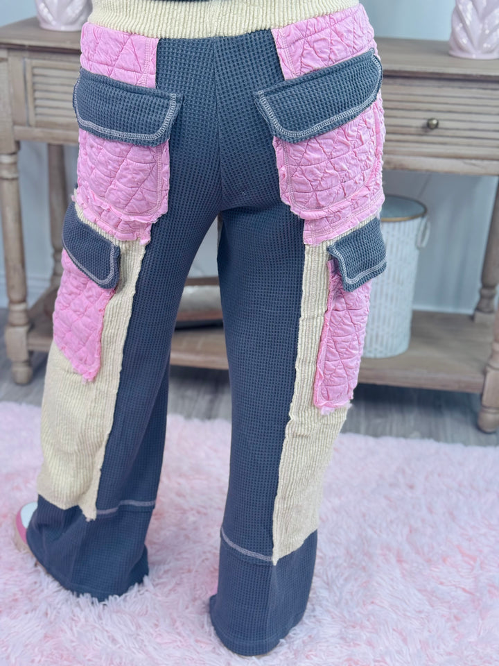 Candy Pink & Grey Relax Quilted Pants