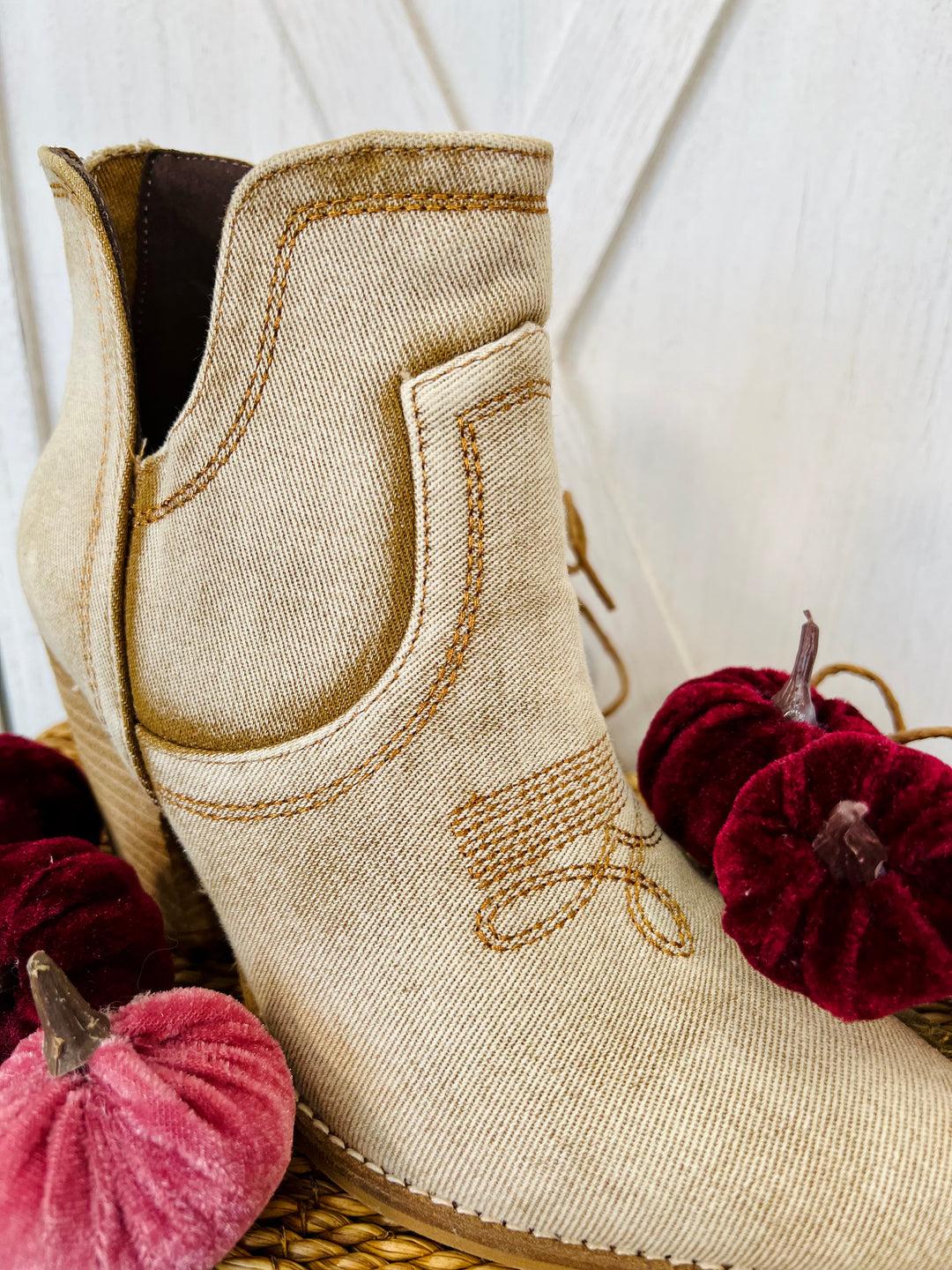 Washed Beige Western Anklet Bootie