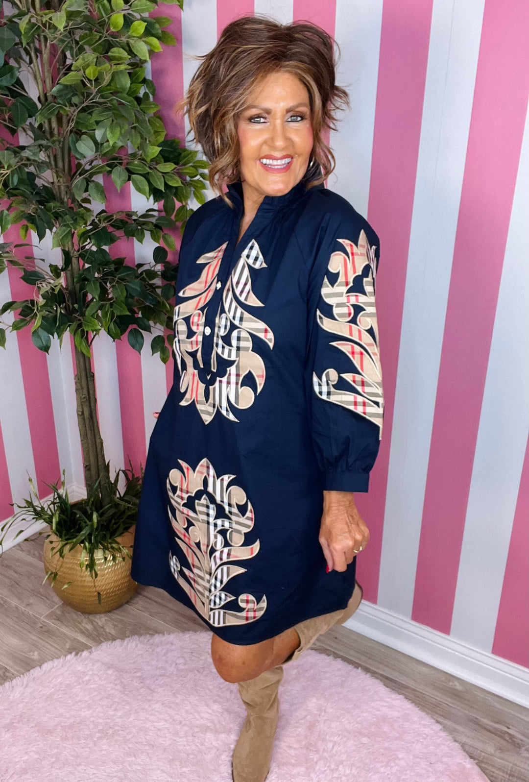 Baroque Applique Dress-Navy