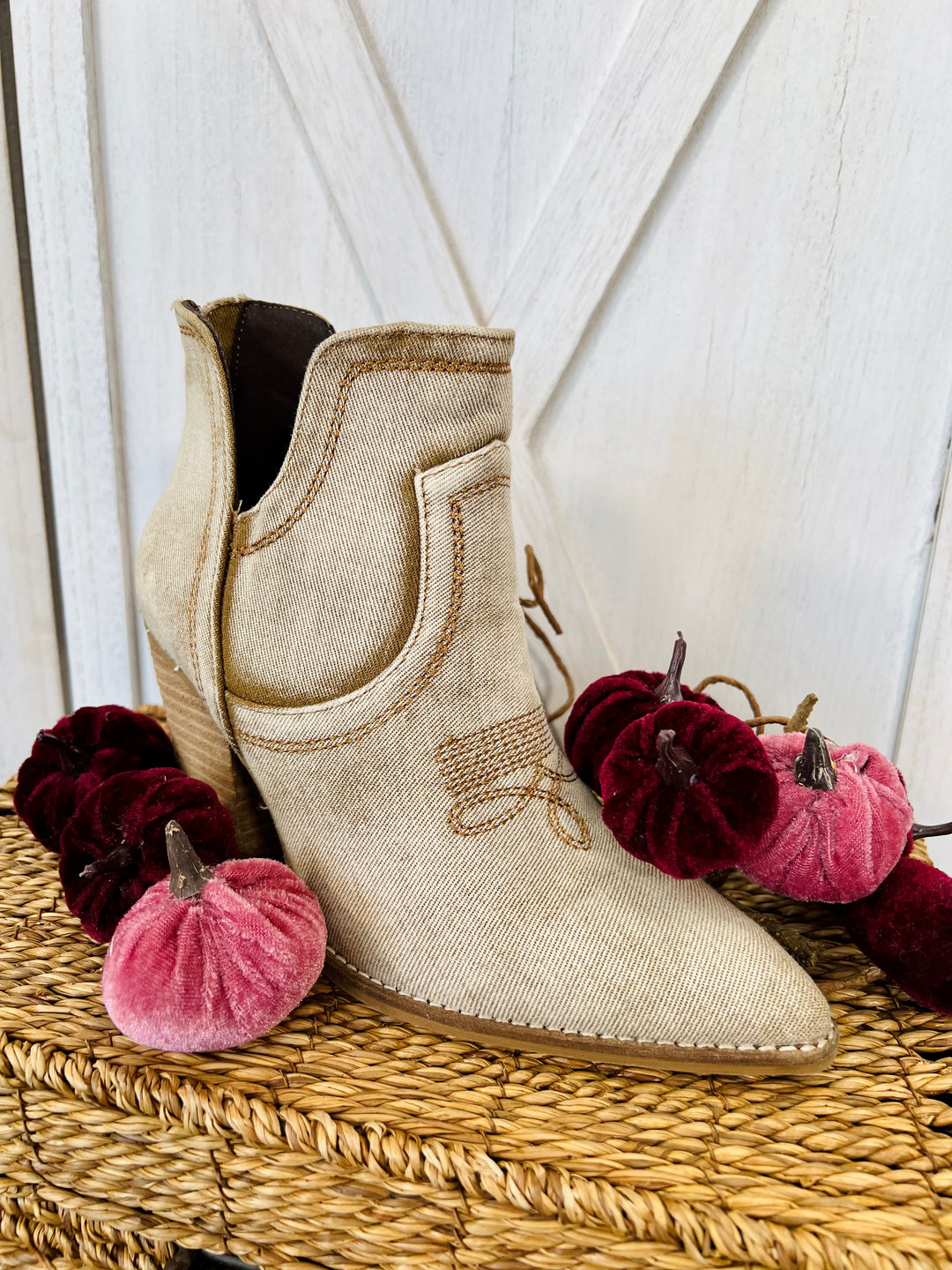 Washed Beige Western Anklet Bootie