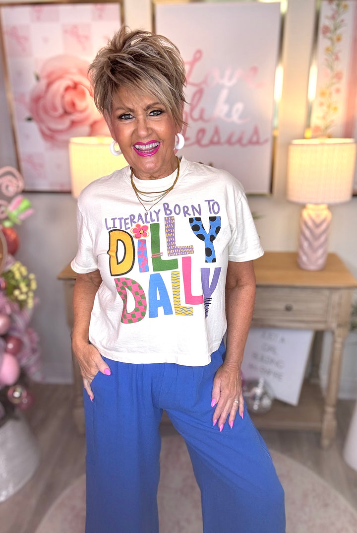 Elastic Waist Wide Leg Pants-2 Color Options-Blue and Sage