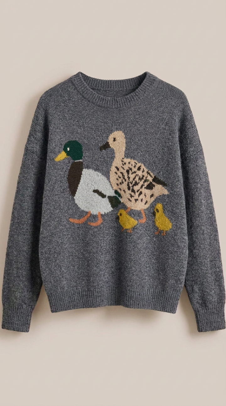 Mallard Duck Intarsia Knit Sweater-Two Color Options