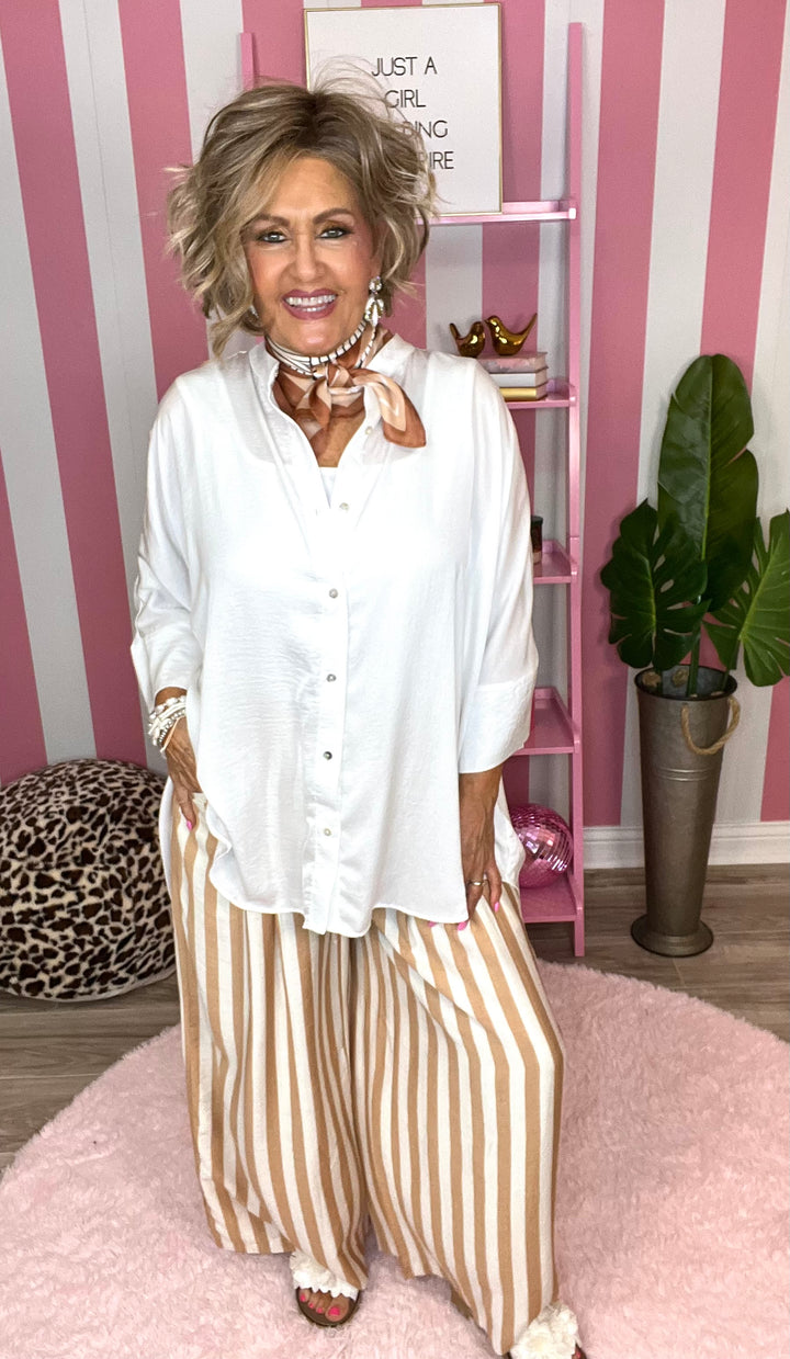 Washed Satin Button Down Loose Top-3  Color Options