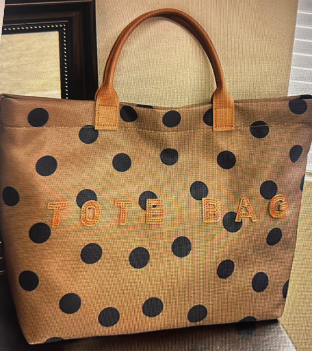 Polka Dot Oxford Tote-Black or Brown