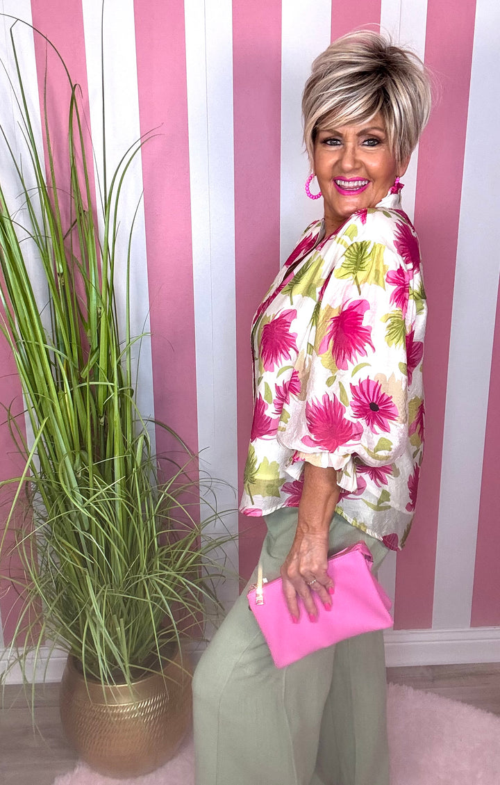 Floral Blouse-Fuchsia/Green