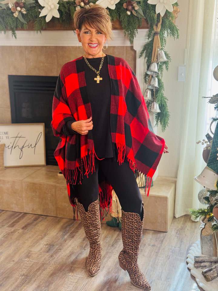 Buffalo Check Tassel Ruana - 2 Color Options