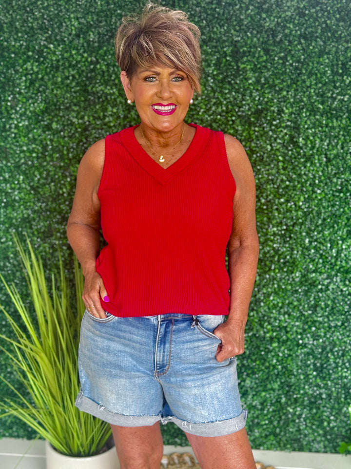 Ribbed V-Neck Tank - 3 Color Options - Available S- Extended Sizes
