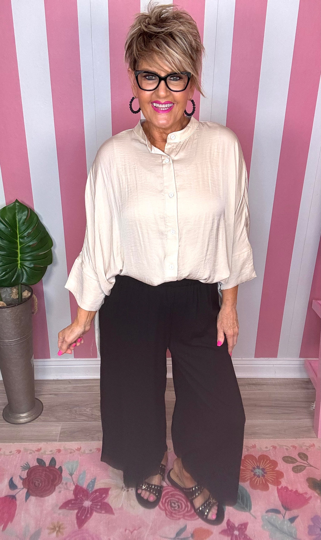 Washed Satin Button Down Loose Top-3  Color Options