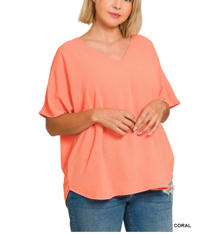 SALE: Woven Airflow V-Neck Dolman Top - 7 Color Options