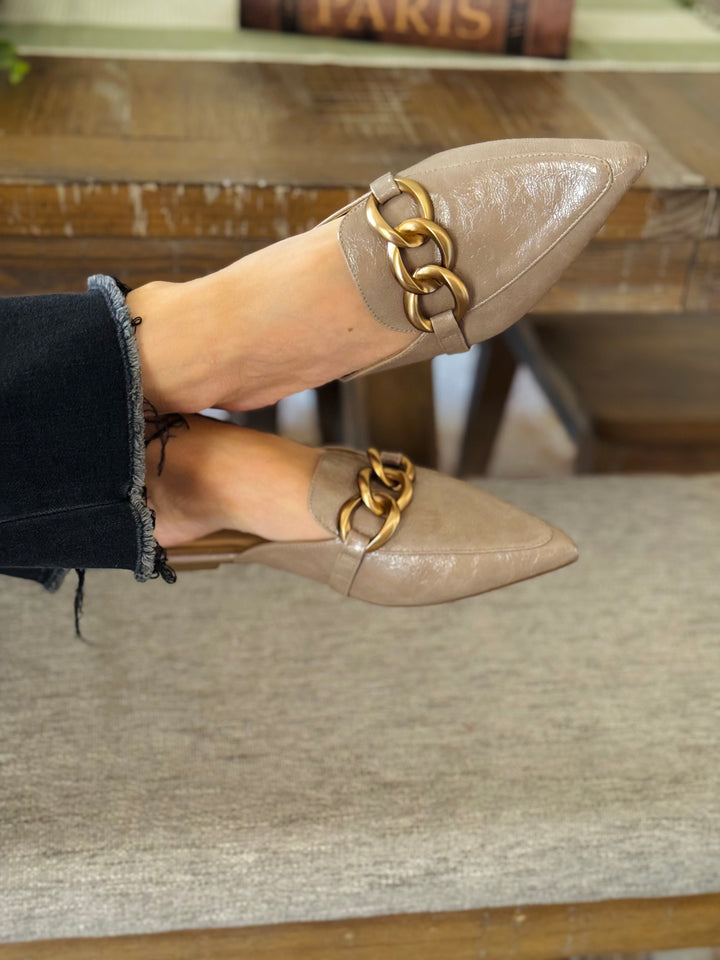 Taupe Mule with Chain Detail
