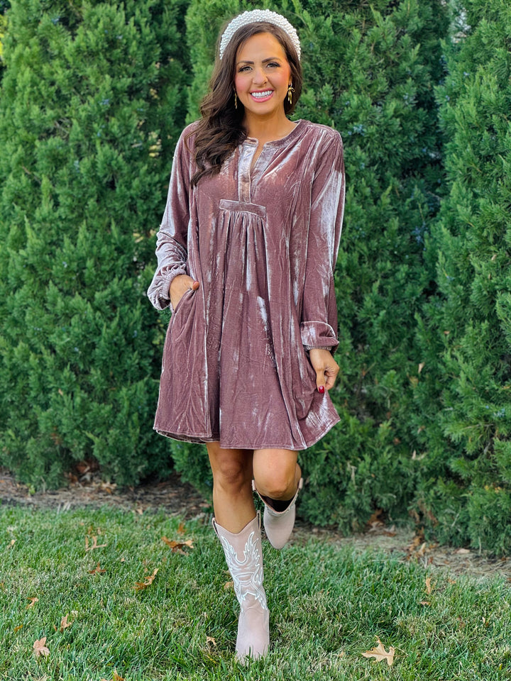 Long Sleeve Soft Velvet Tunic Dress - 5 Color Options - Small Through Extended Sizes