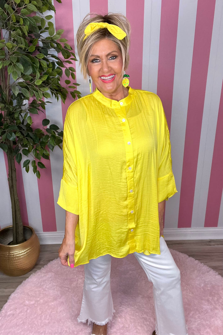 Washed Satin Button Down Loose Top-3  Color Options