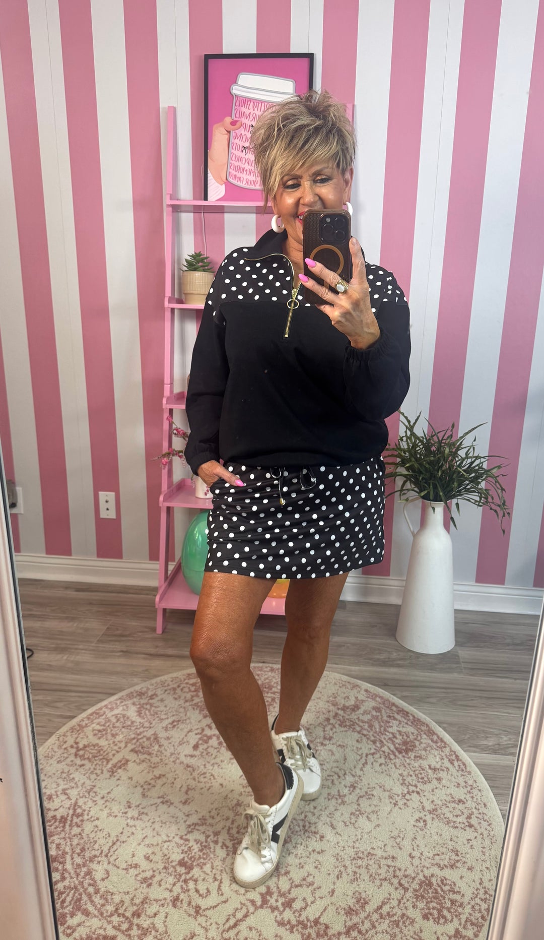 PREORDER-Mia Printed Pullover-Black and White Polka Dot-FEBRUARY