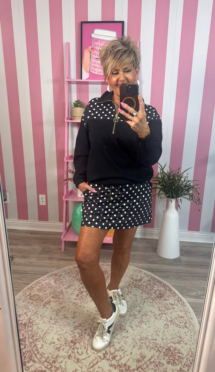 PREORDER-Mia Printed Pullover-Black and White Polka Dot-FEBRUARY