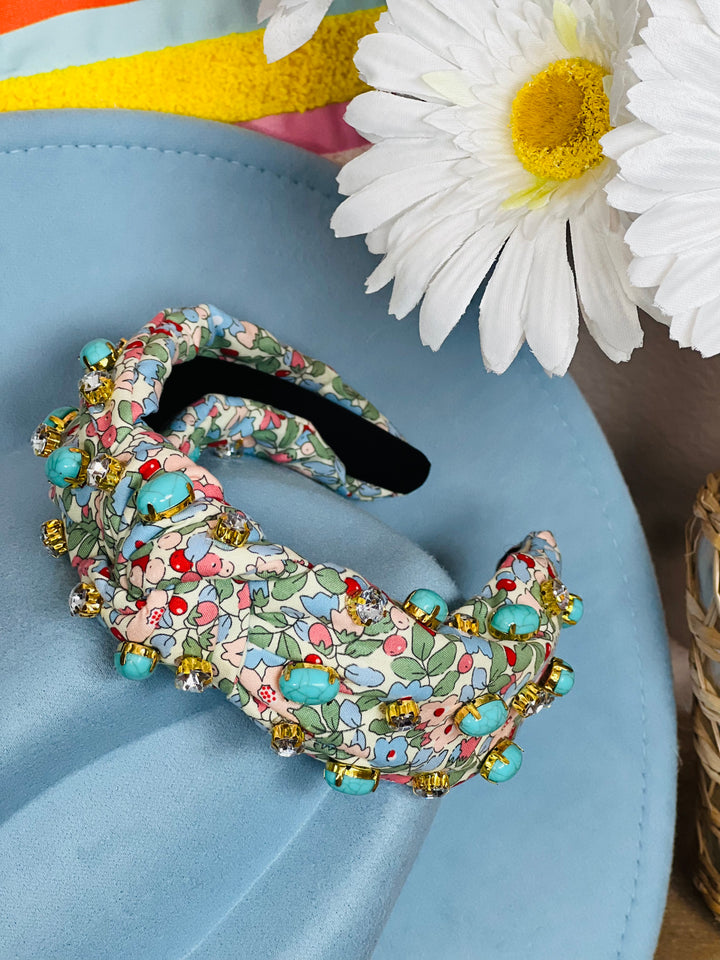 Floral With Turquoise Beads Headband