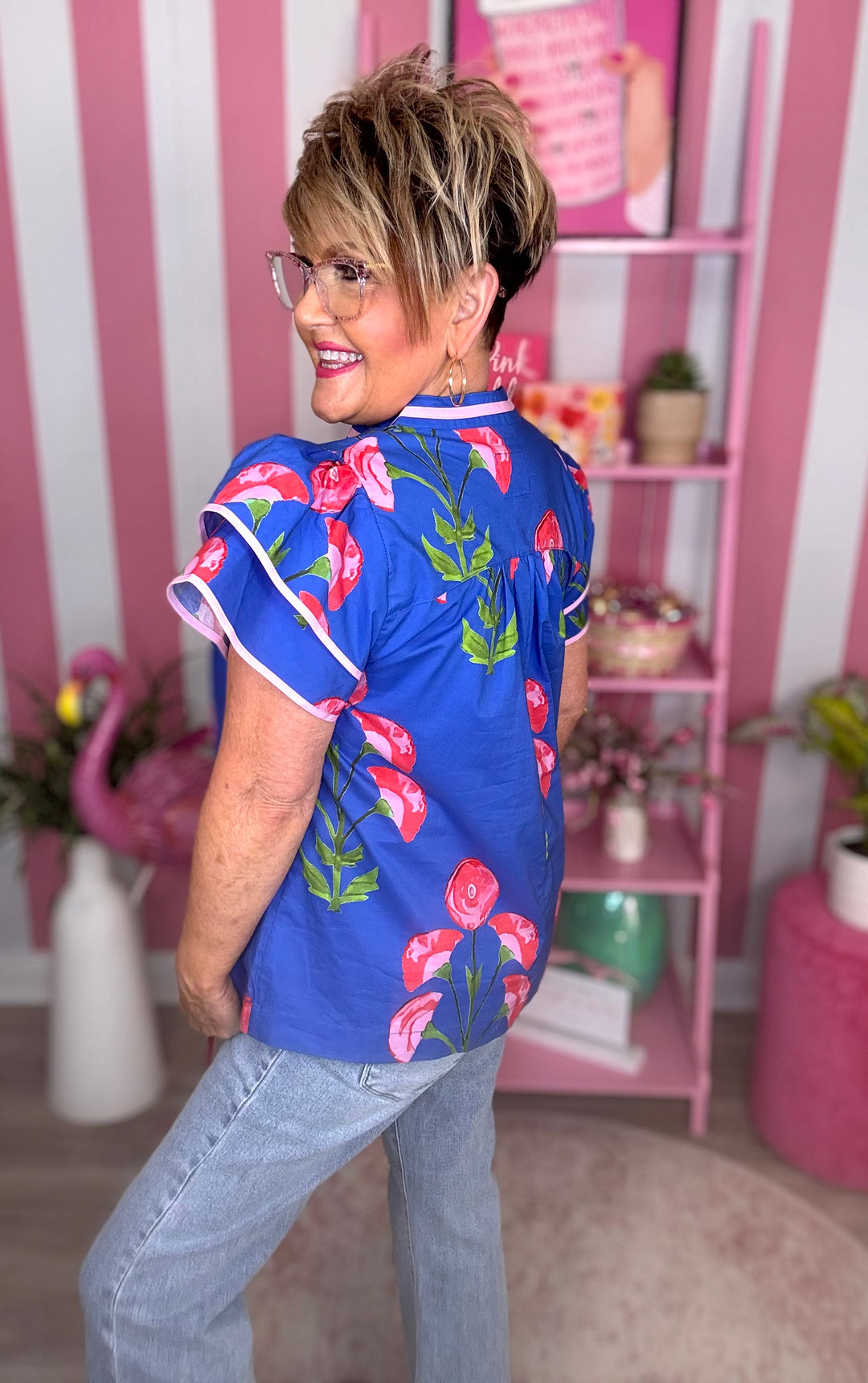 Blossom Meadow Print Top-Blue