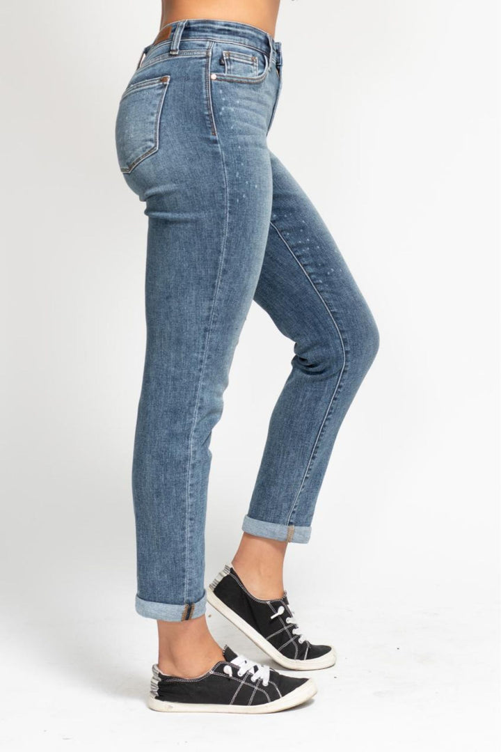 Judy Blue High Rise Bleach Splash Boyfriend Jean - Size 3 Through 15