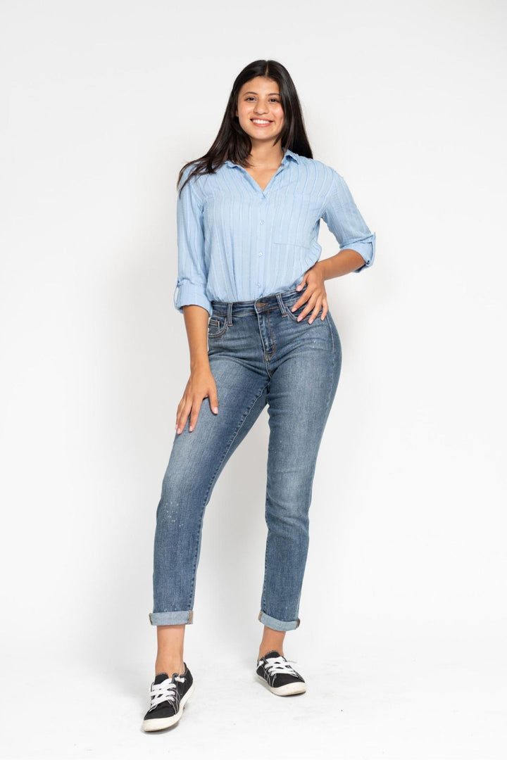 Judy Blue High Rise Bleach Splash Boyfriend Jean - Size 3 Through 15