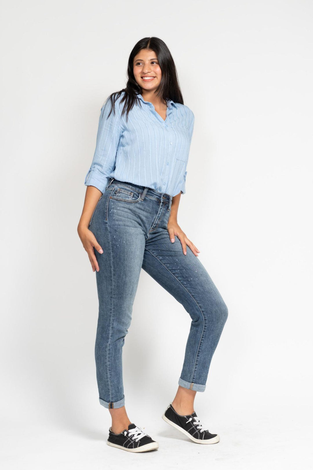 Judy Blue High Rise Bleach Splash Boyfriend Jean - Size 3 Through 15