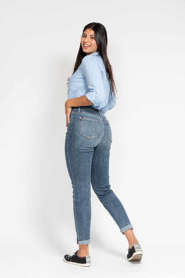 Judy Blue High Rise Bleach Splash Boyfriend Jean - Size 3 Through 15