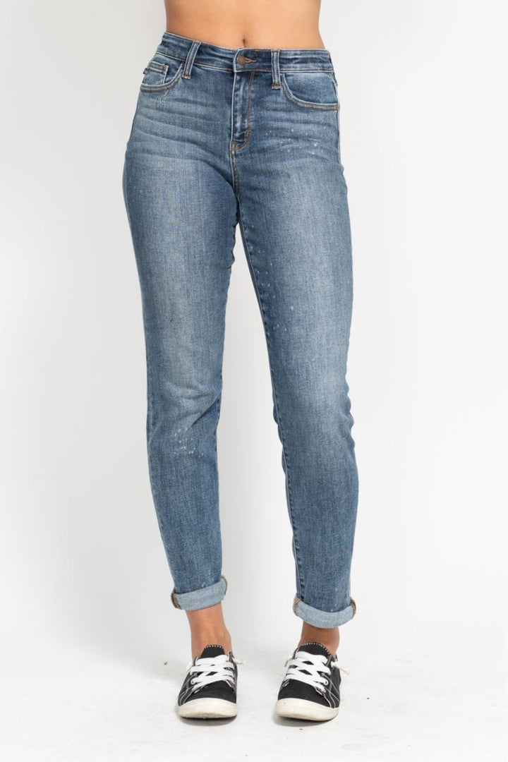 Judy Blue High Rise Bleach Splash Boyfriend Jean - Size 3 Through 15