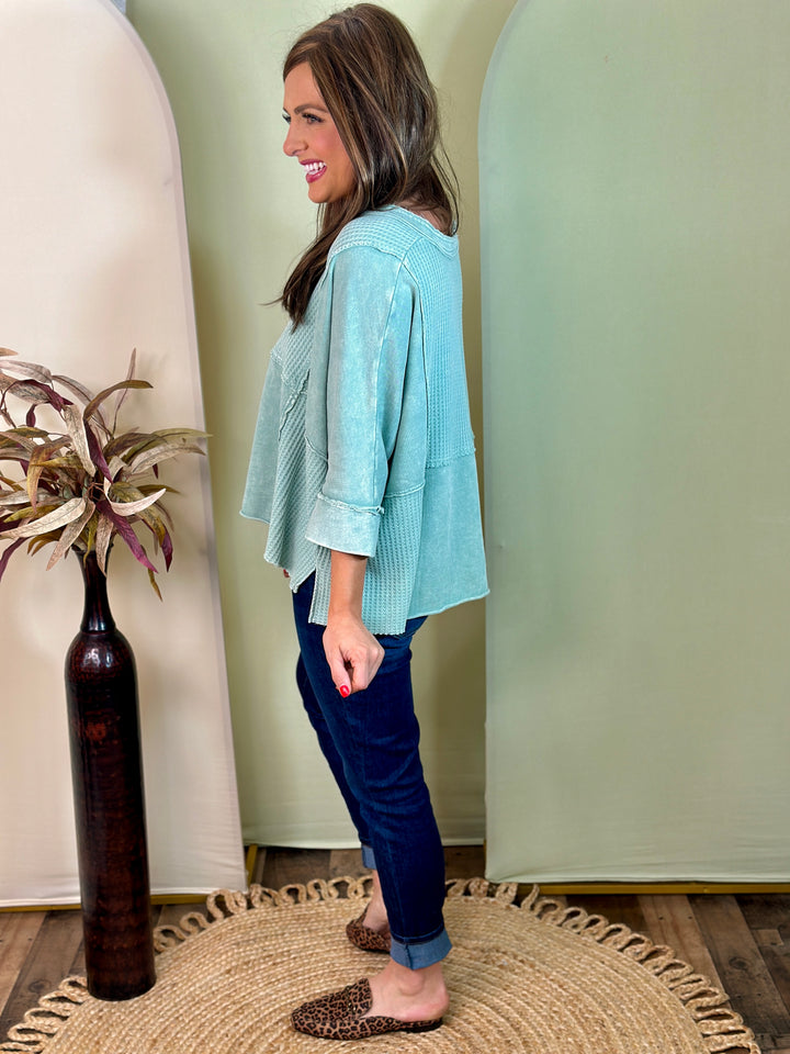 Mineral Washed V-Neck Knit Top - 2 Color Options - Small Through Extended Sizes