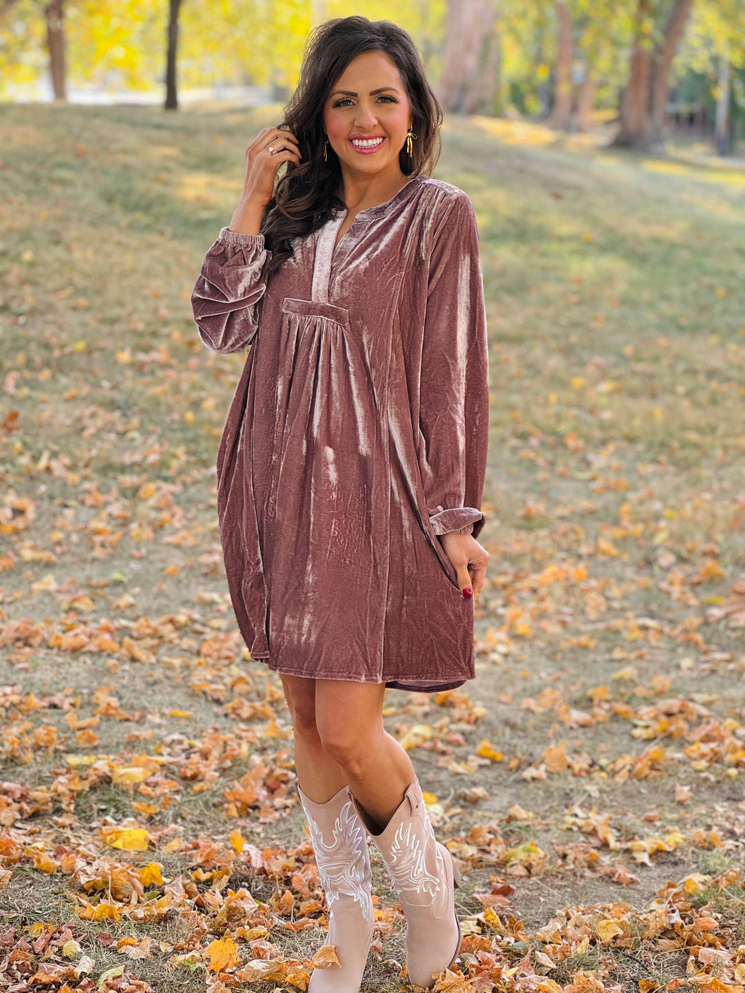 Long Sleeve Soft Velvet Tunic Dress - 5 Color Options - Small Through Extended Sizes