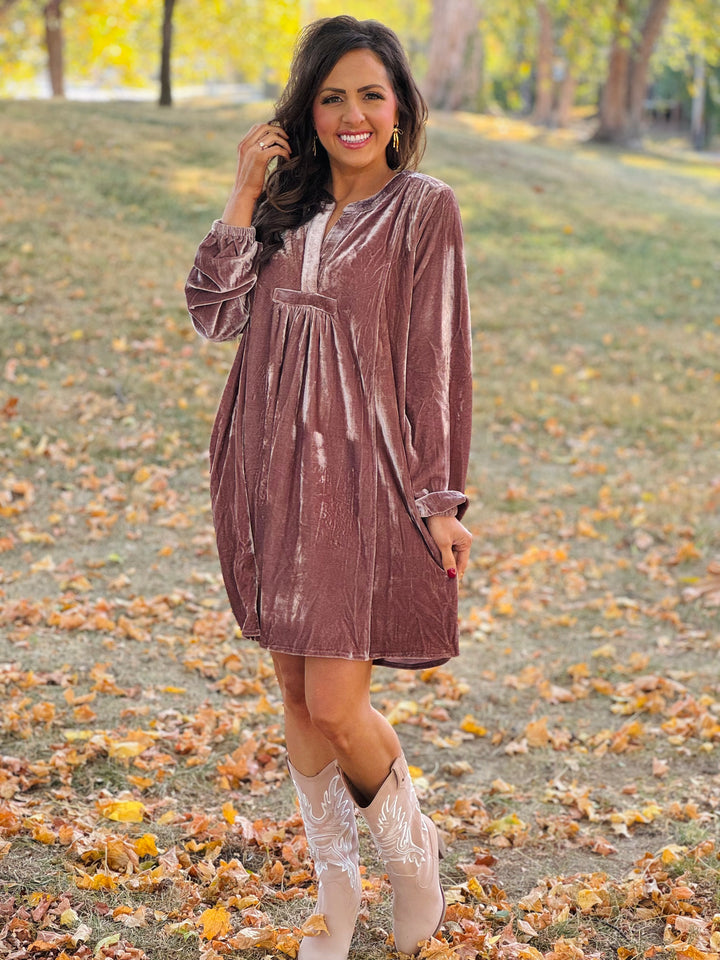 Long Sleeve Soft Velvet Tunic Dress - 5 Color Options - Small Through Extended Sizes