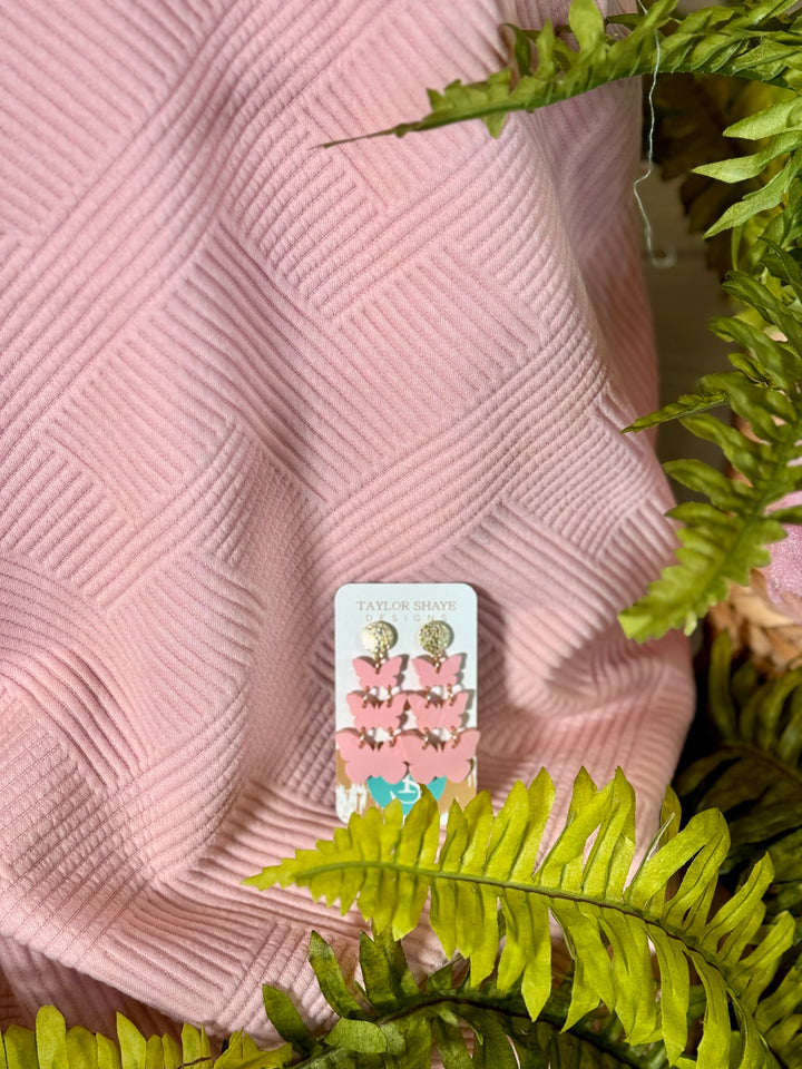Pink Pastel Butterfly Drop Earrings