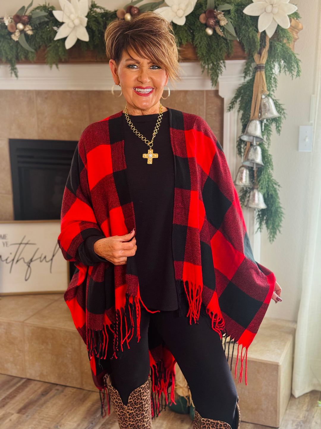 Buffalo Check Tassel Ruana - 2 Color Options