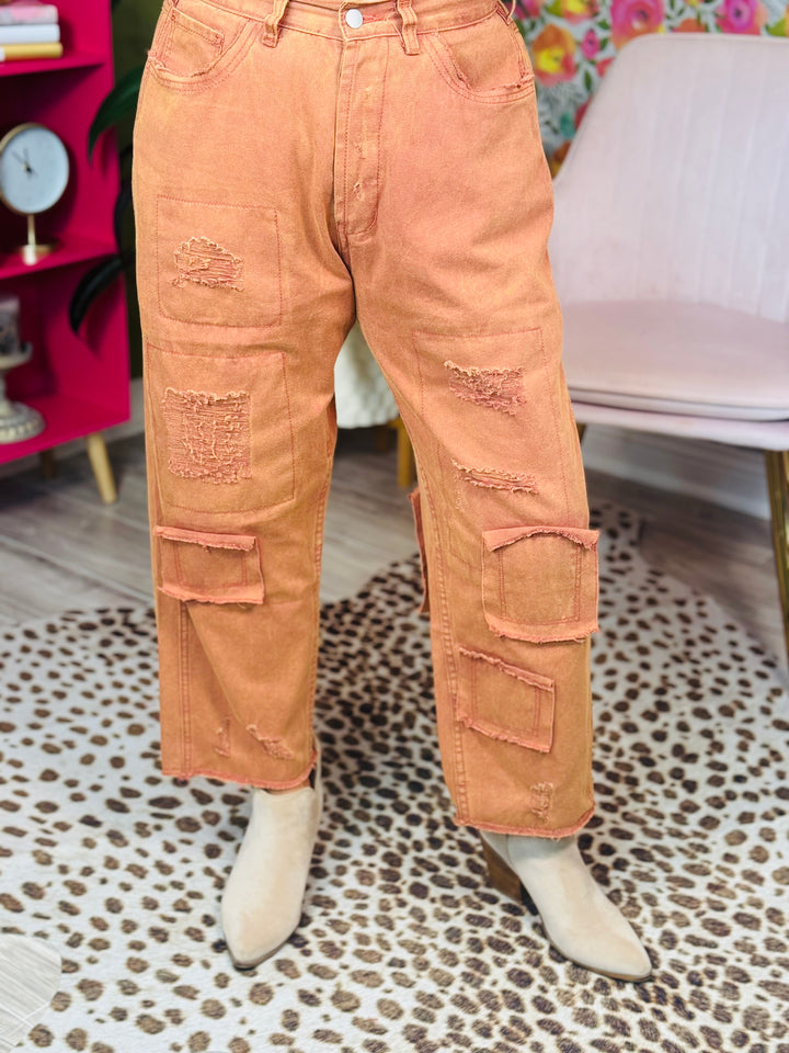 Dried Apricot High-Rise Boyfriend Pants