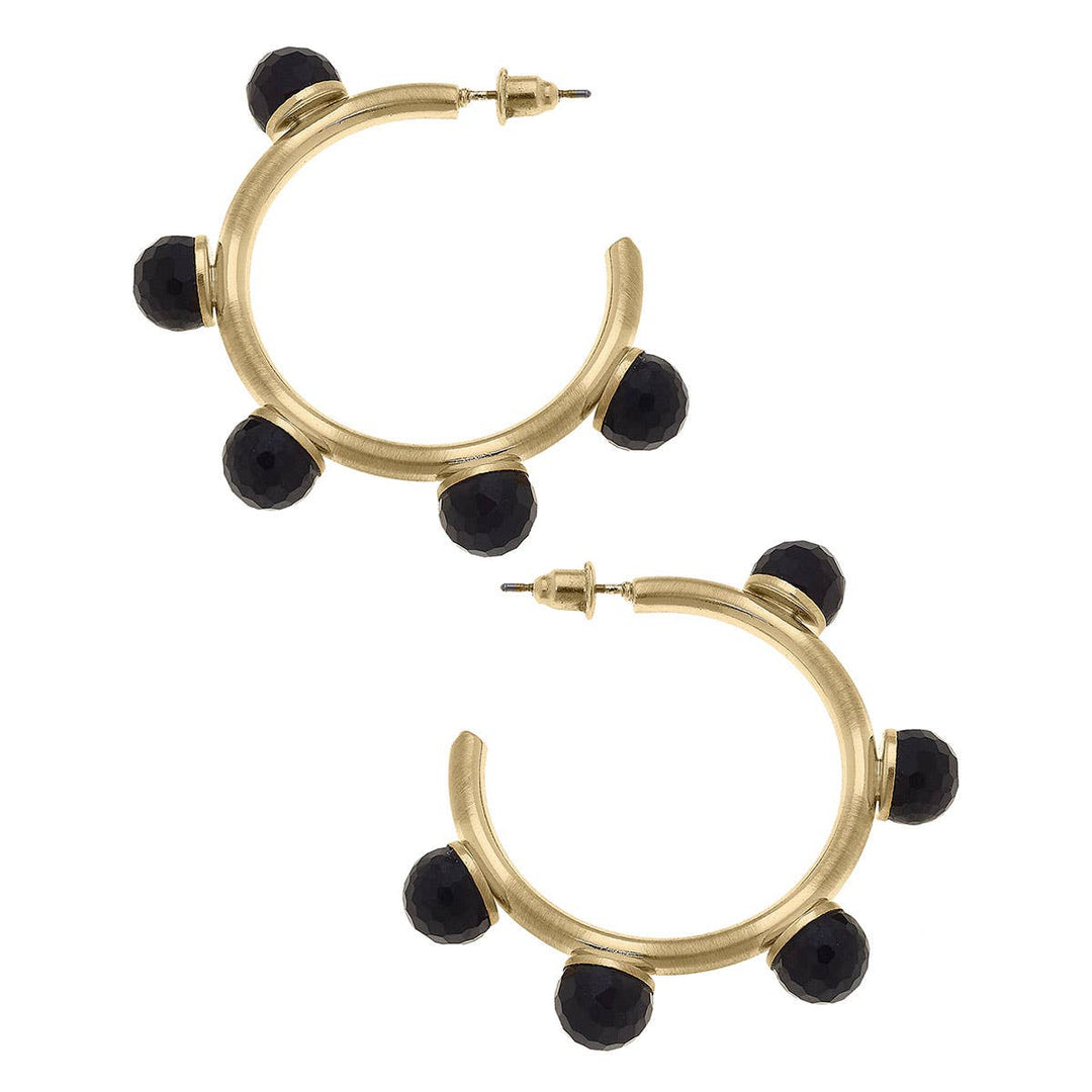 Allison Resin Beaded Hoop Earrings-Black