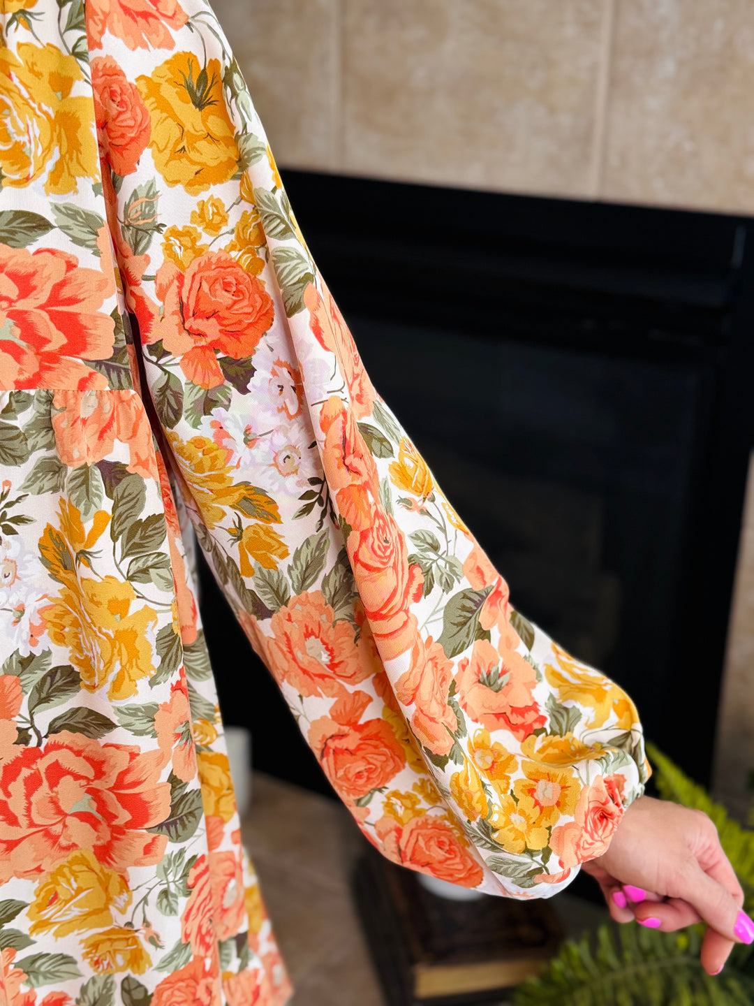 Floral Print Shirring Half Buttoned Shirt Dress