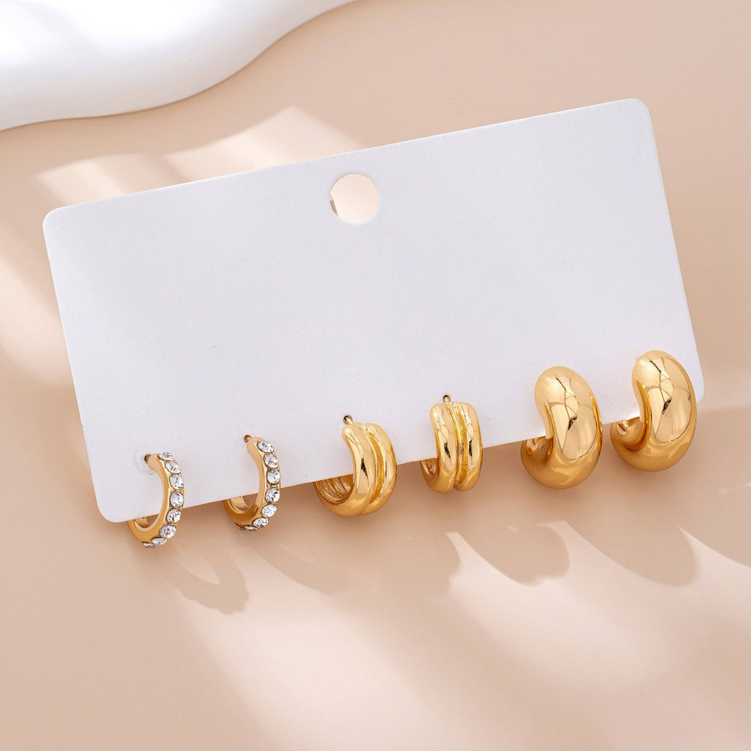 Rhinestone Double Puffy Hoop Trio