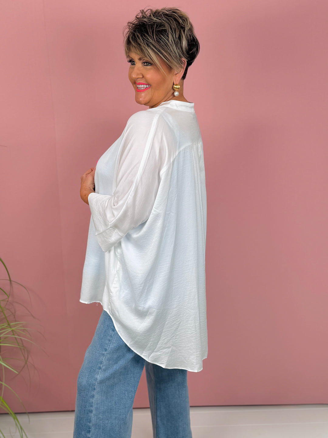 Washed Satin Button Down Blouse - 3 Color Options