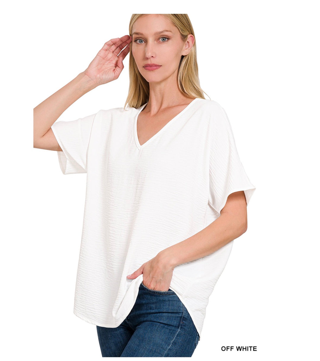 SALE: Woven Airflow V-Neck Dolman Top - 7 Color Options