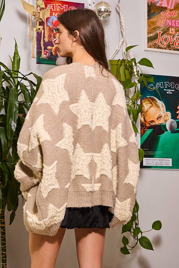 Taupe Oversized Star Pullover Sweater Cardigan