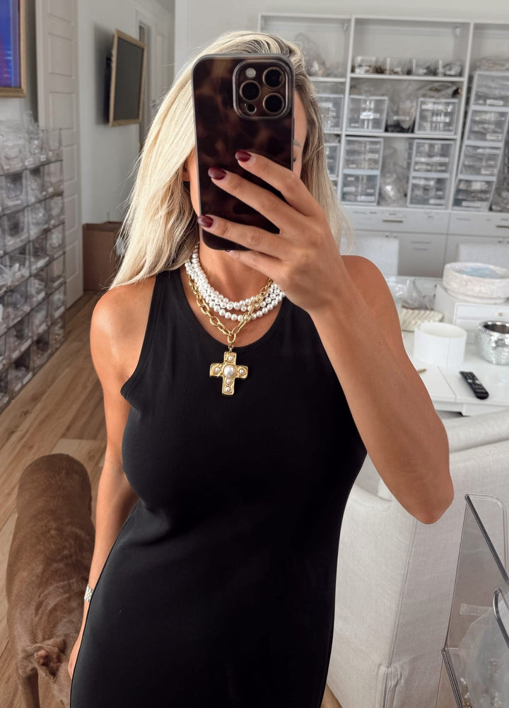 Pearl/Cross Necklace-All One Necklace!