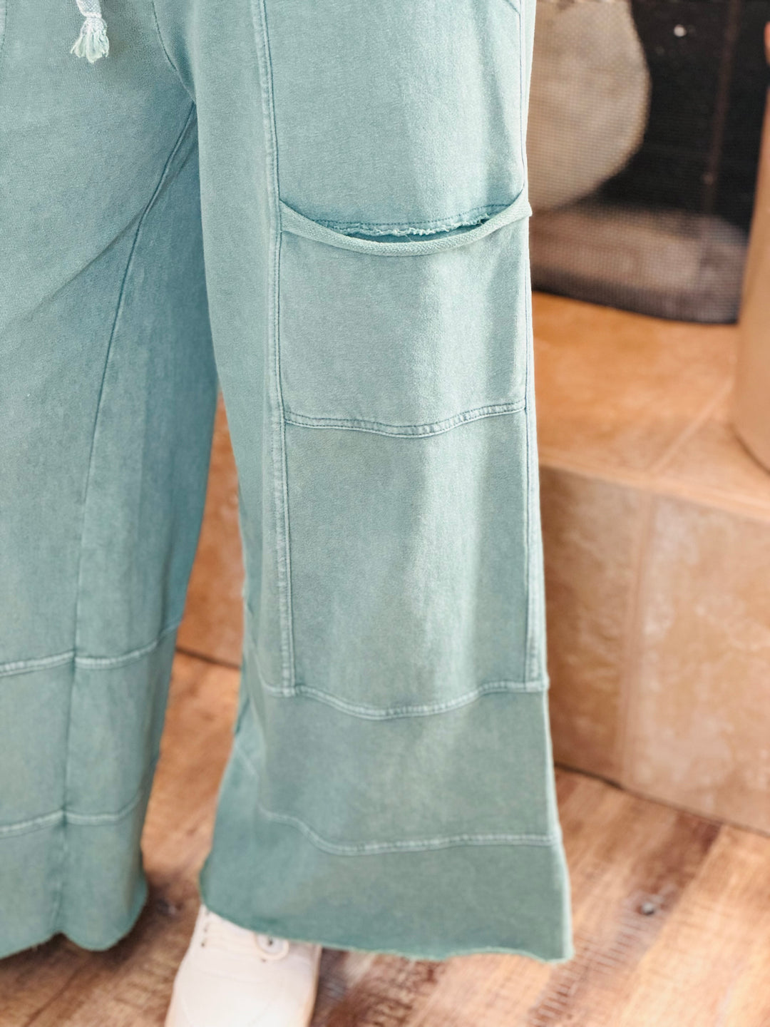 Teal Green Mineral Washed Terry Knit Pants