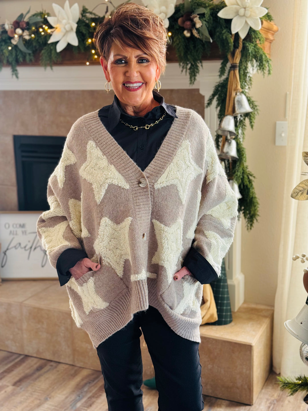 Taupe Oversized Star Pullover Sweater Cardigan